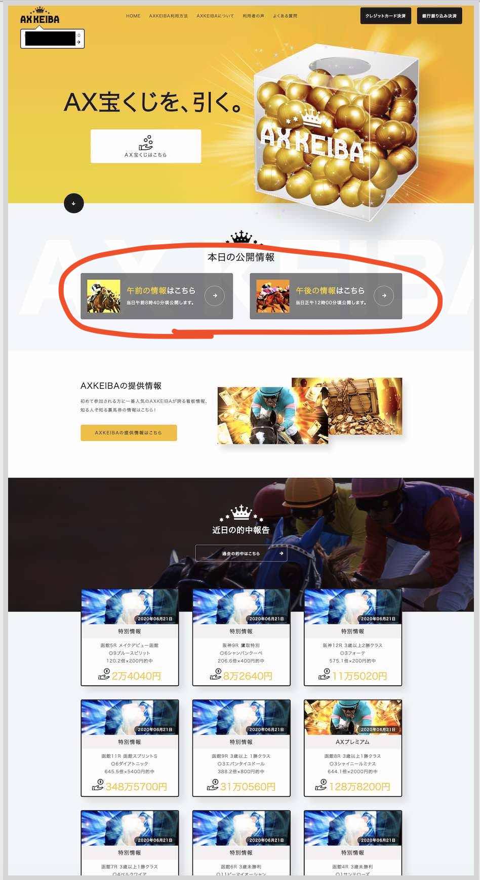 AX KEIBA(AXKEIBA)という競馬予想サイトの無料予想(無料情報)を確認する